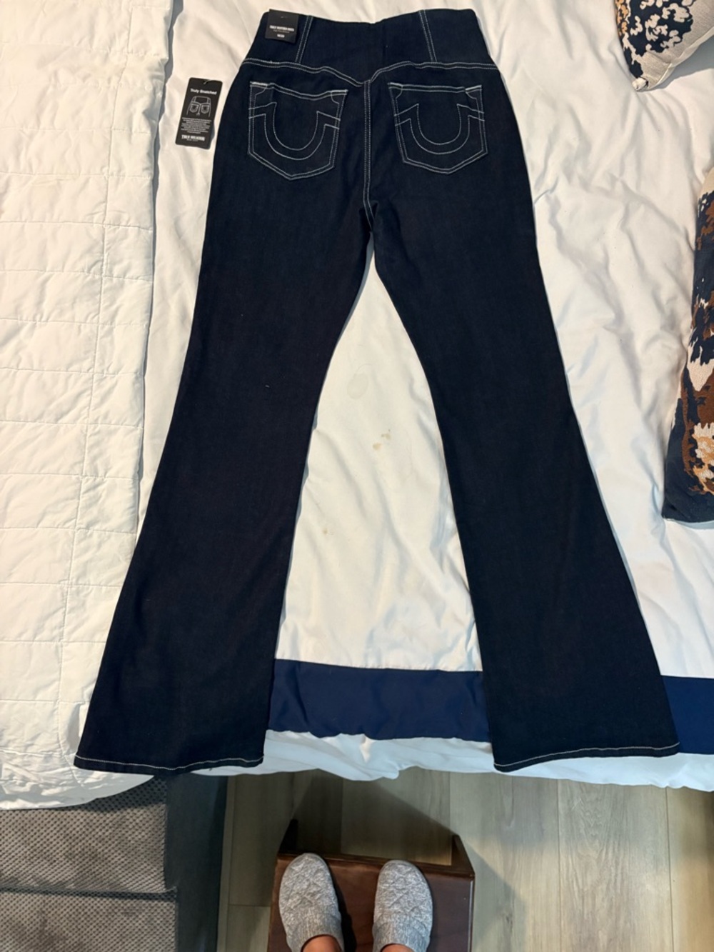 True Religion dark denim Flare Jeans with Contrast Stitching